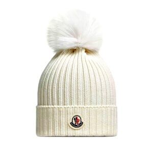 Moncler Off white Wool Real Fox Pom-Pom Beanie
